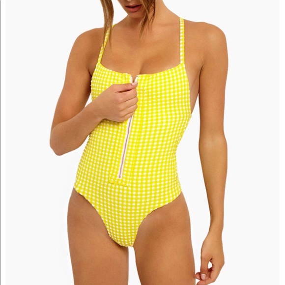Nwt blue life Zipped Up One Piece Swimsuit Yellow - Picture 5 of 8